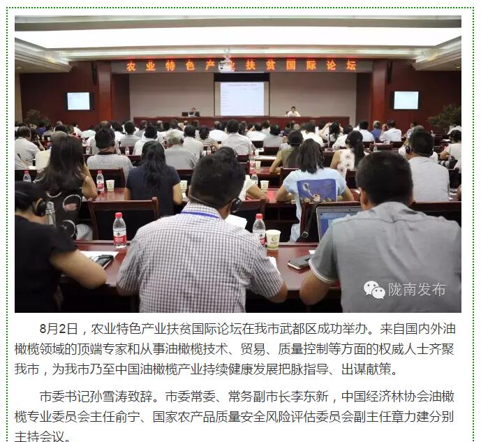 大腕齊聚農(nóng)業(yè)特色產(chǎn)業(yè)扶貧國(guó)際論壇，“把脈”隴南油橄欖發(fā)展